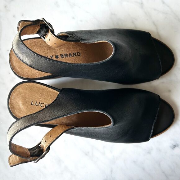 Lucky Brand Obelia Sandal Black Leather Slingback Block Heel - Women's Size 7 - Picture 7 of 9